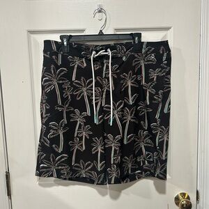 American Eagle Black Tropical Print Swim Shorts Size L